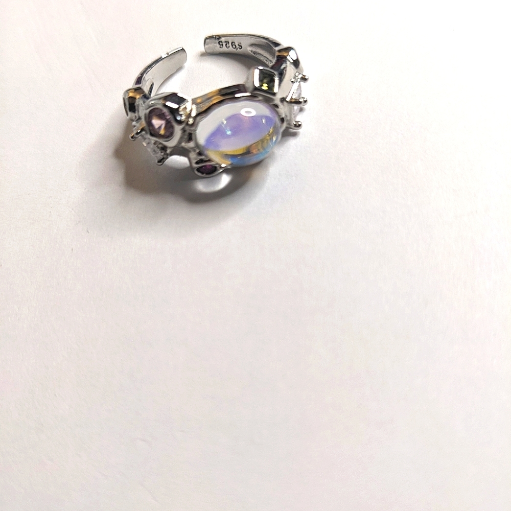925 Sterling Silver Celestial‎ Moonstone & Gemstone Statement Ring - Picture 2 of 3